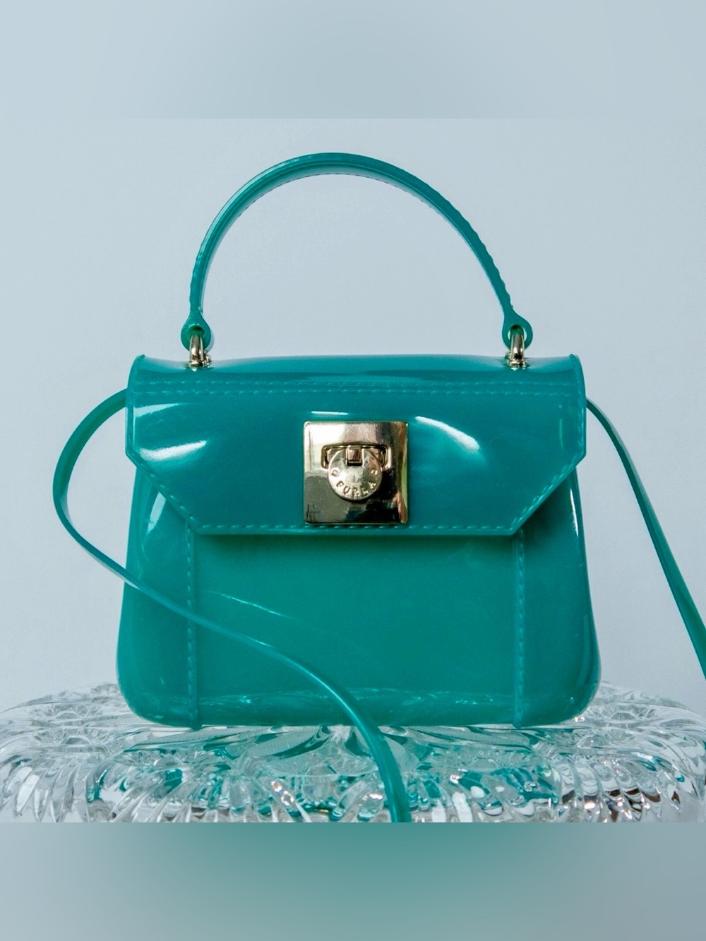 FURLA Mini Candy Teal Turquoise Y2K Retro Jelly 90’S Top-Handle Crossbody Bag